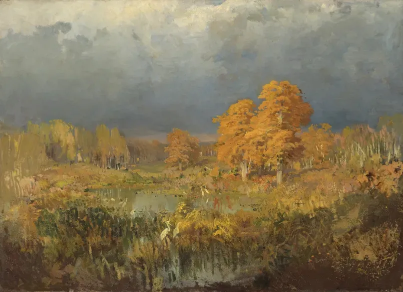 Marsh in a Forest. Autumn. 1872 (3?). Oil on canvas. 81 x 111.5. Ж-4103. Russian Museum