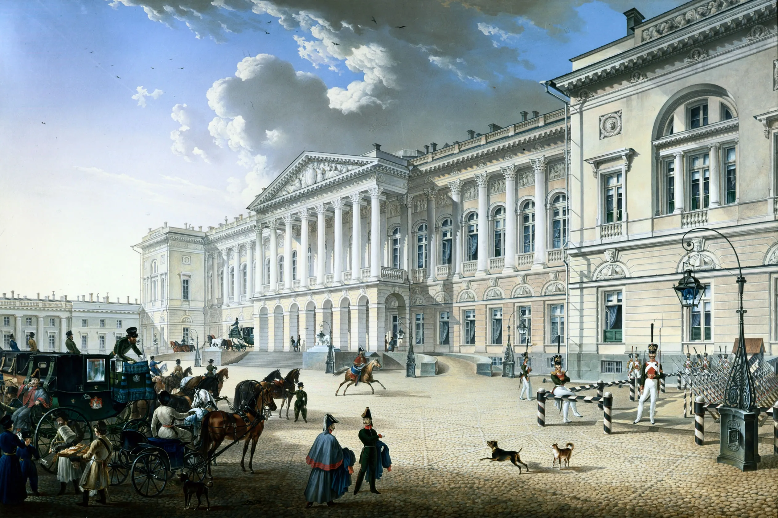 K.P. Begrov. View of the Mikhailovsky Palace in St. Petersburg. 1832. Gouache on paper mounted on cardboard.