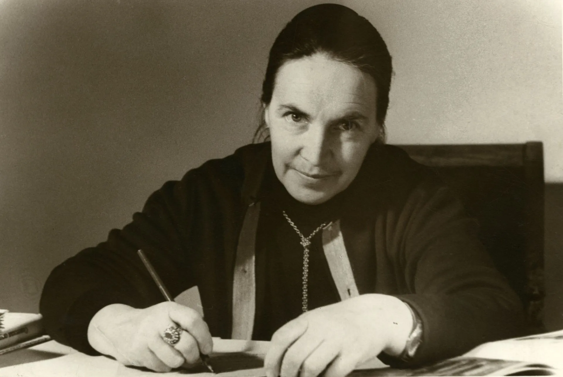 Tatyana Manturova at her desk. 1974