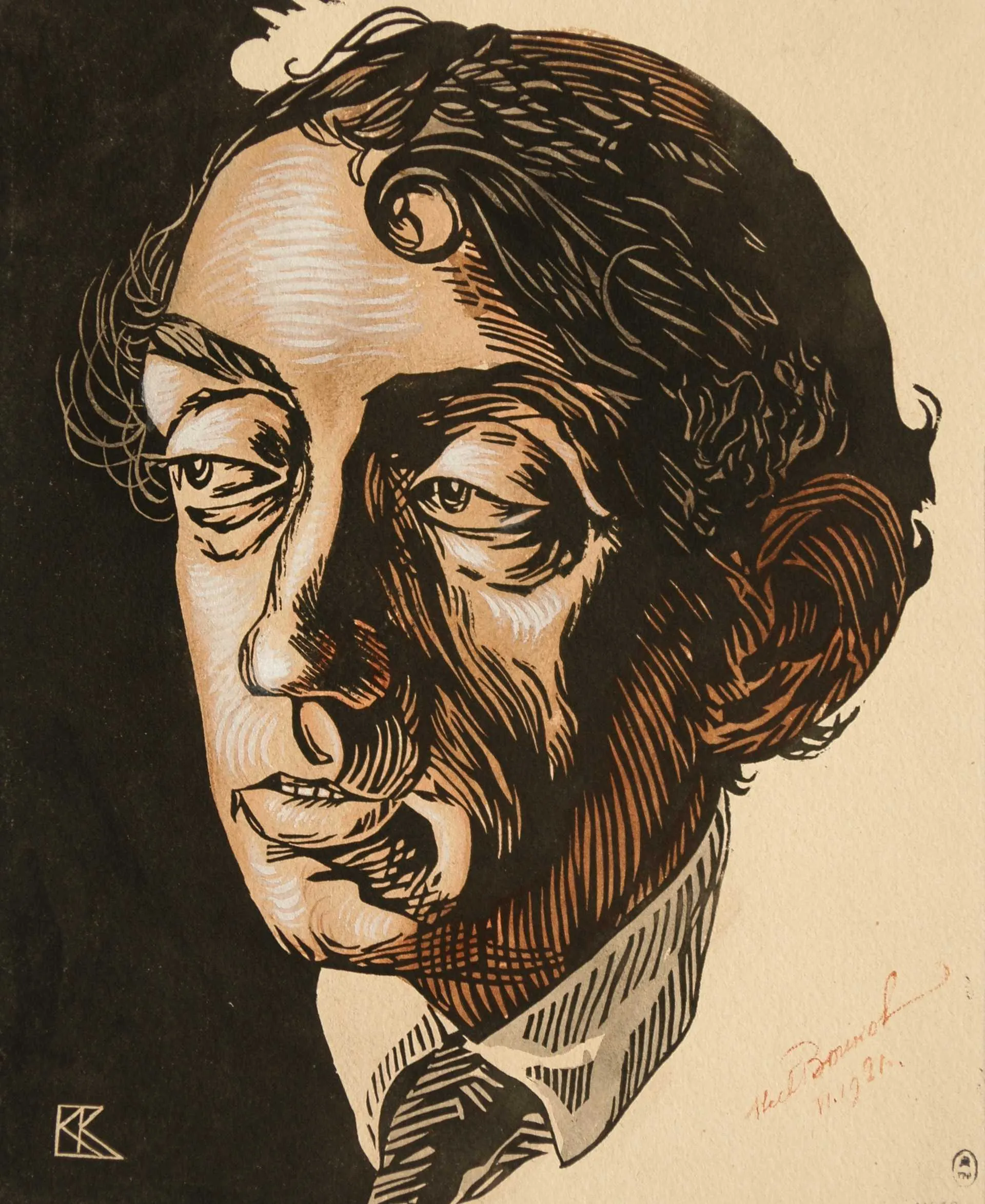 Vsevolod Voinov Portrait of Mikhail Kuzmin. 1921 Linocut on paper C. Гр.-1138
