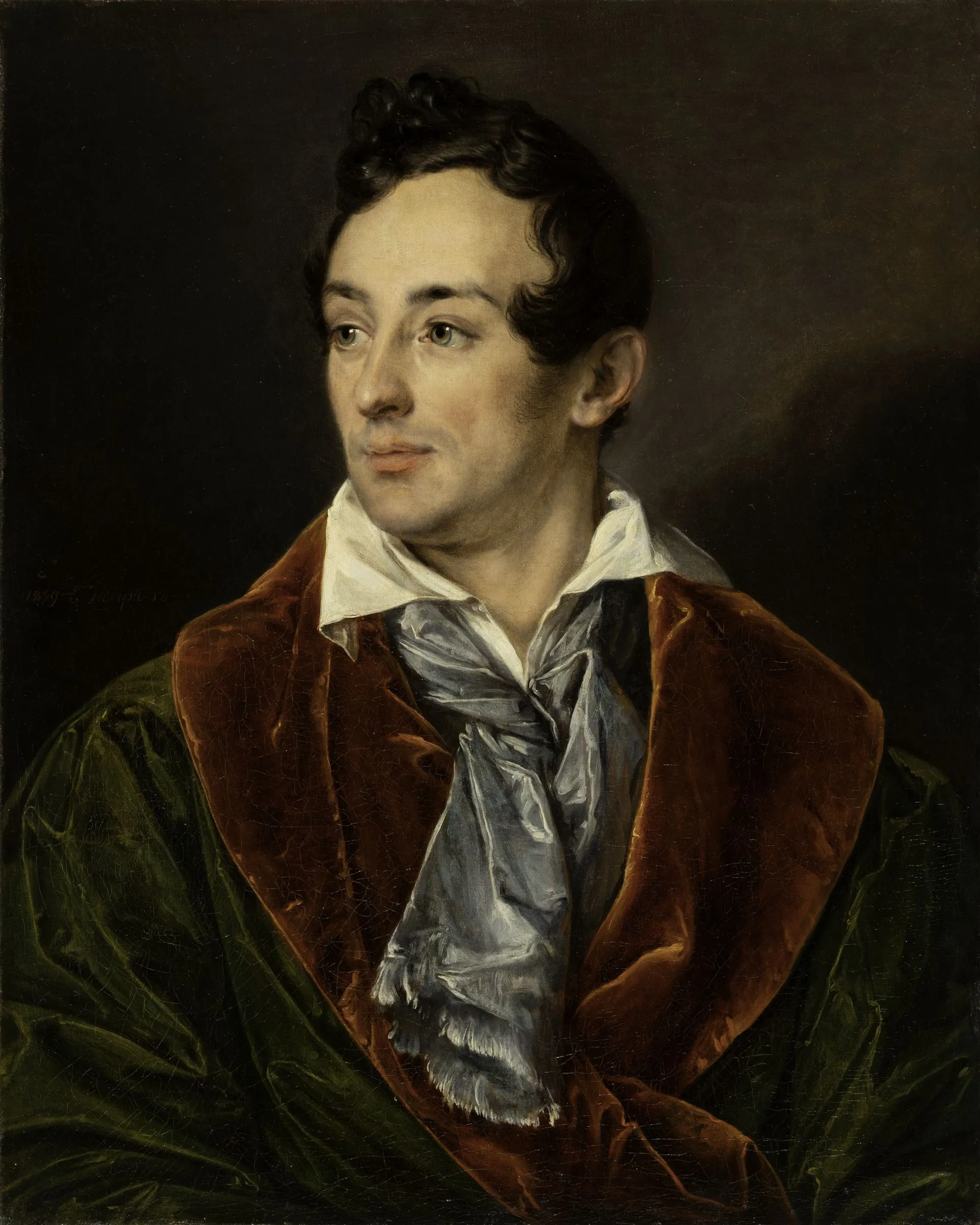 Vasily Tropinin. Portrait of a Young Man in a Green Dressing Gown. 1839. Oil on canvas