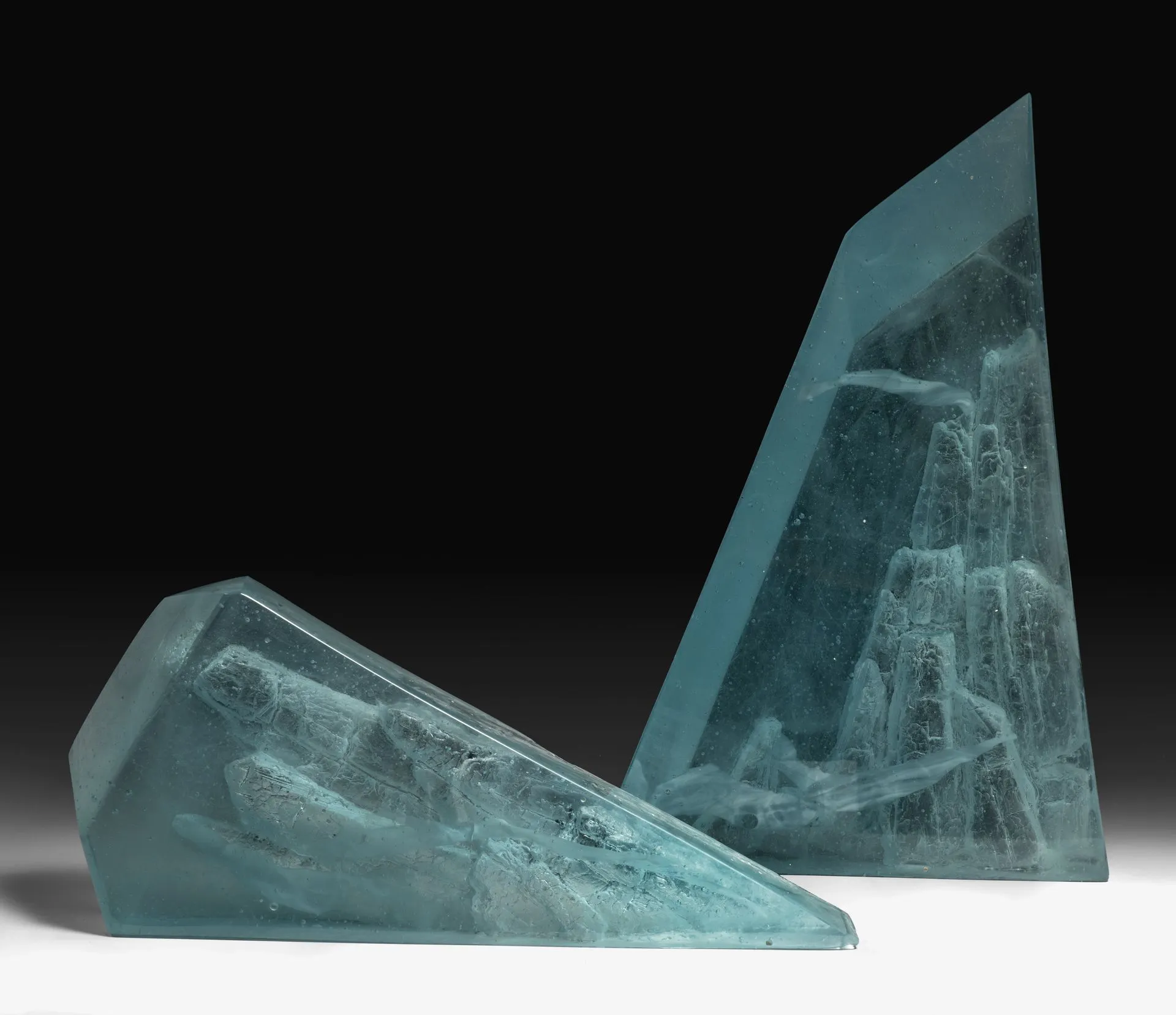 Natalia Bagley. Maxim Salnikov (craftsman). Patagonia. 2024. Coloured (blue) glass, zinc sulfide glass, slumping, grinding, polishing