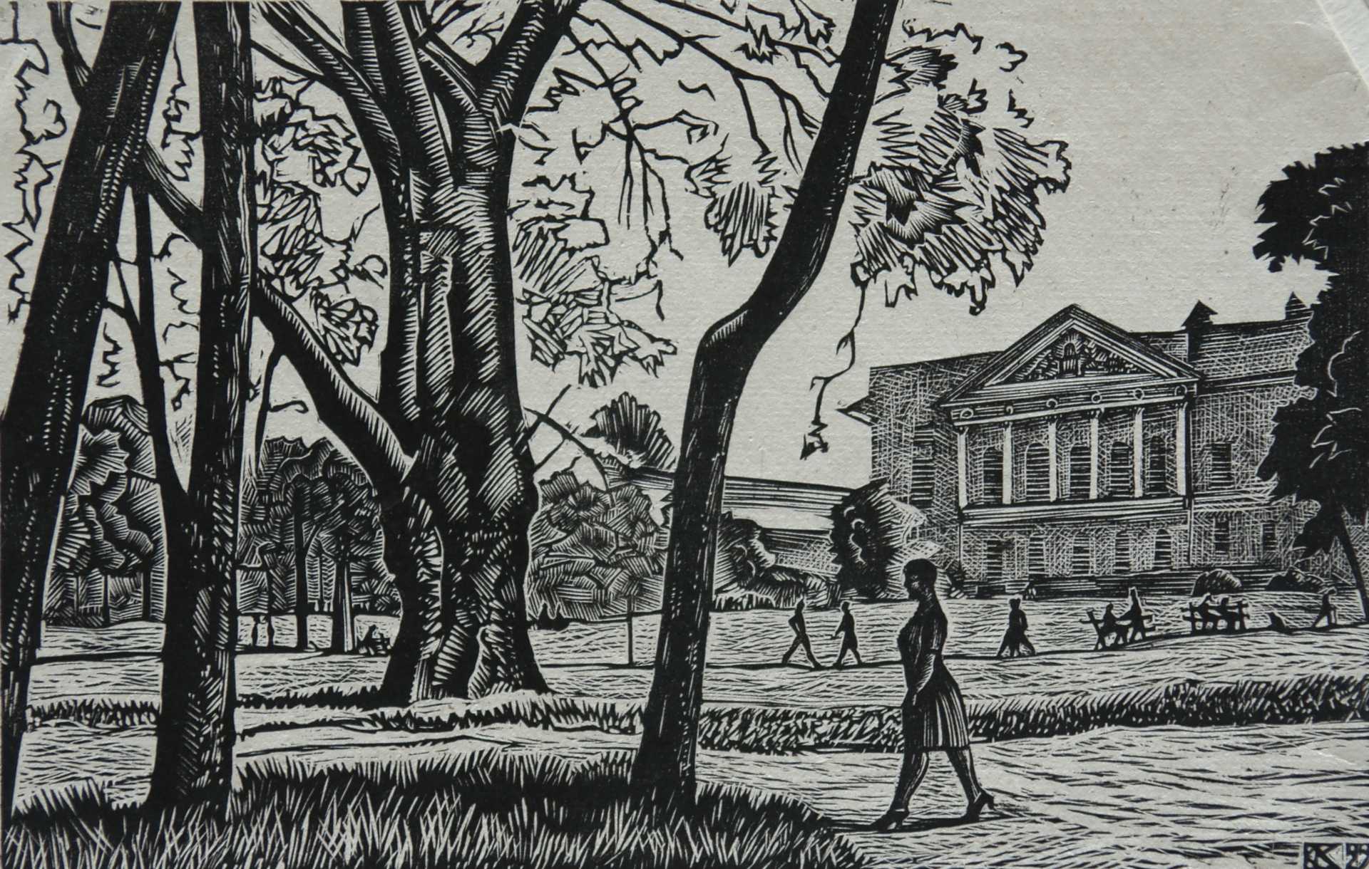 Vsevolod Voinov In the Garden of the Russian Museum. 1929 Wood engraving С.Гр.-1122