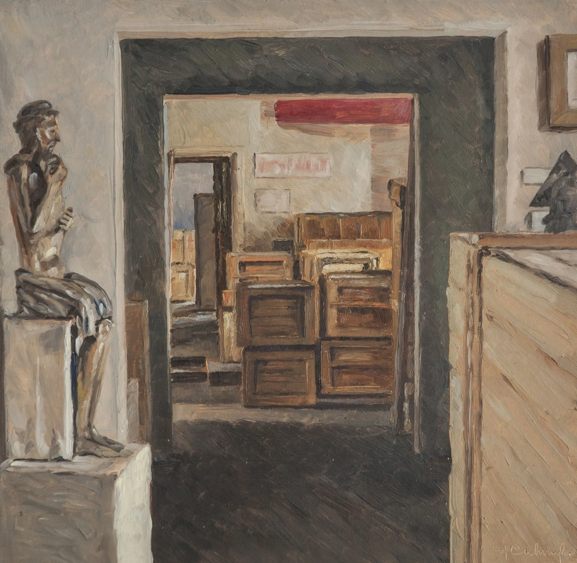 Alexei Savinov. Molotov Art Gallery, a Safehouse for the State Russian Museum’s Collection. 1942. Oil on paper mounted on cardboard