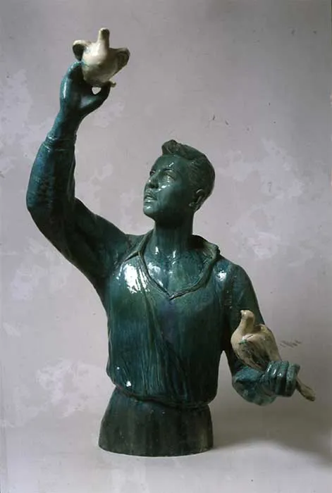 V.Elonen. Boy and Pigeon. 1957. Plaster, porcelain and glazes. State Russian Museum