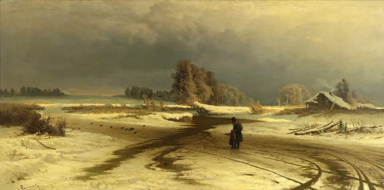 Thaw. 1871. Oil on canvas. 55.5 х 108.5. Ж-4105. Russian Museum