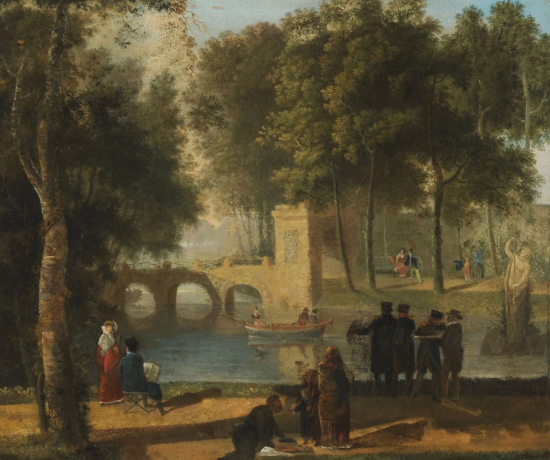 Ermolai Esakov. View of the Round Pond and the Stone Bridge in the Park of the Stroganov Dacha. 1810s. Oil on paper mounted on canvas