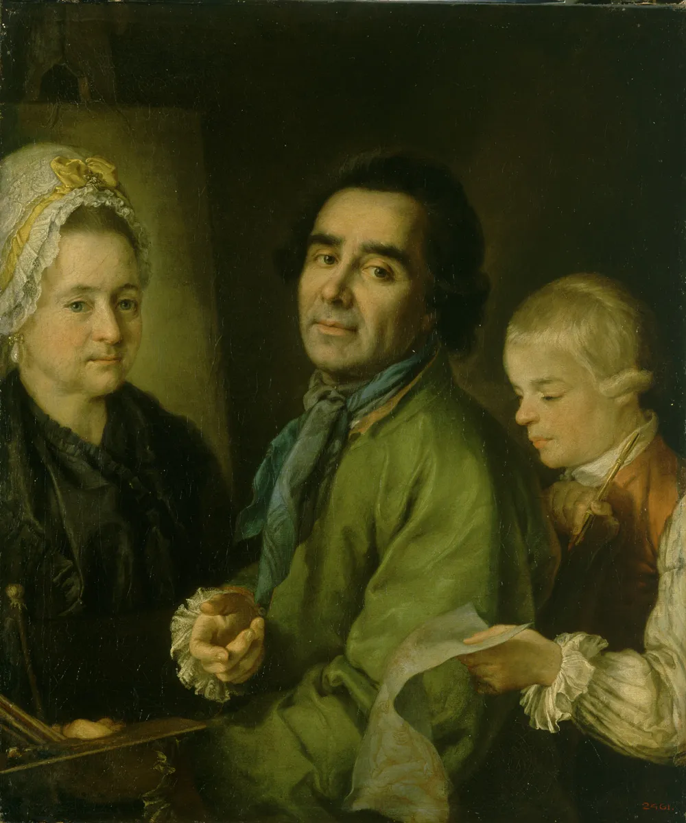 Portrait of the Artist Alexei Antropov with his Son in front of Portrait of his Wife