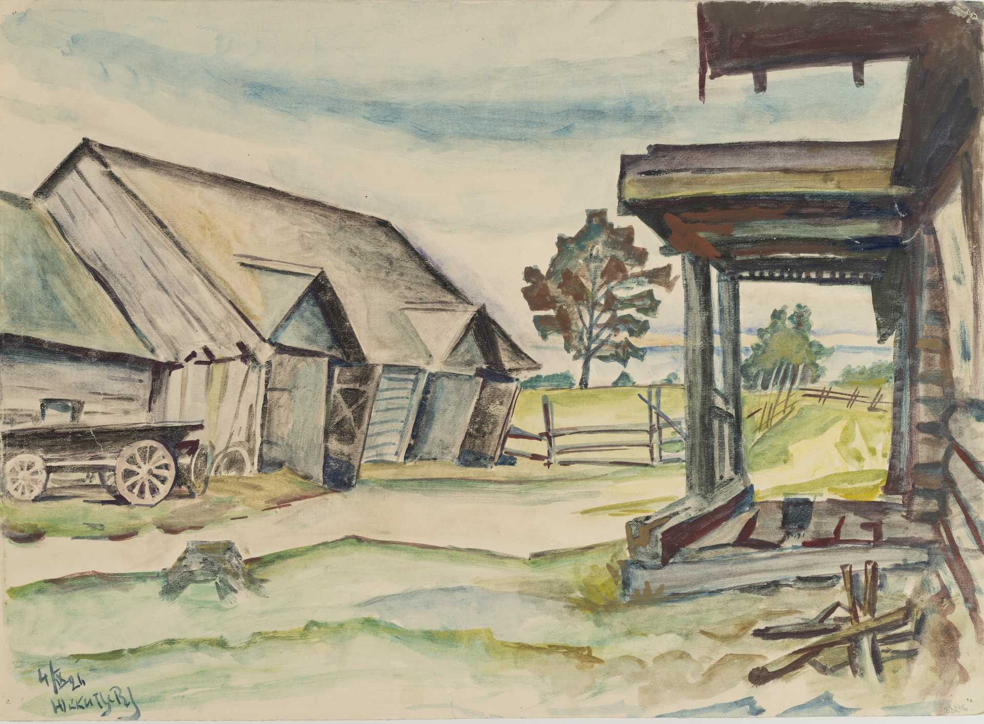 Vsevolod Voinov Peasant Yard in Yukki. 1926 Watercolour on paper РС-401