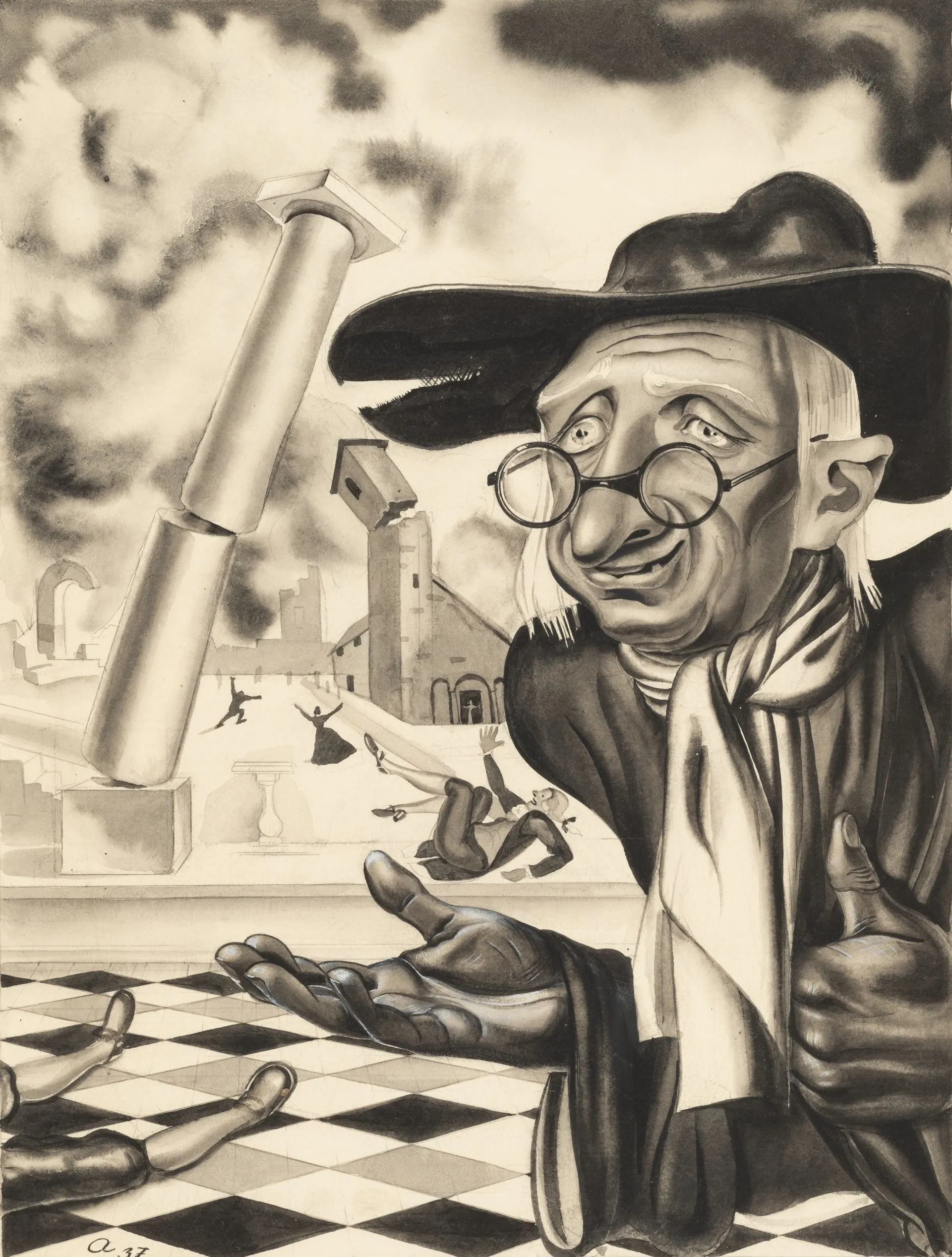 Nikolai Akimov. Doctor Pangloss. Illustration for Voltaire’s novella Candide, or The Optimist. 1937. Russian Museum