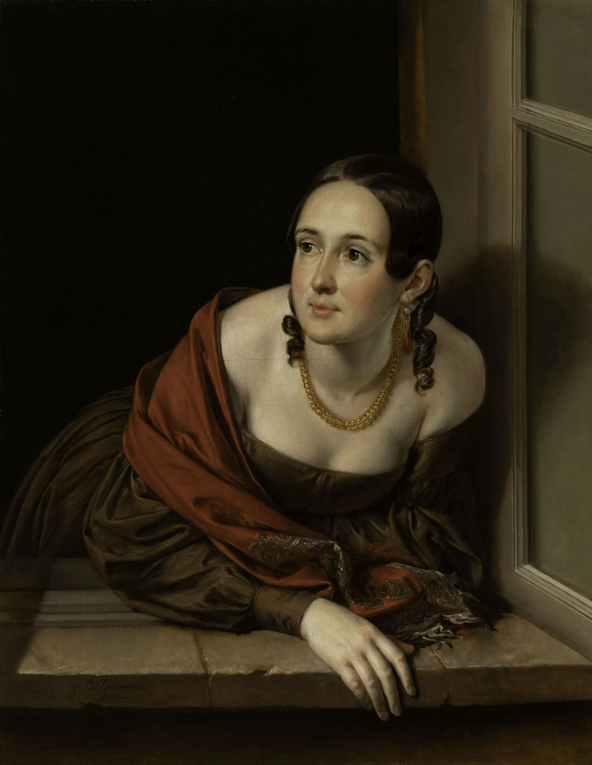 Vasily Tropinin. Woman at a Window (The Treasurer’s Wife). 1841. Oil on canvas